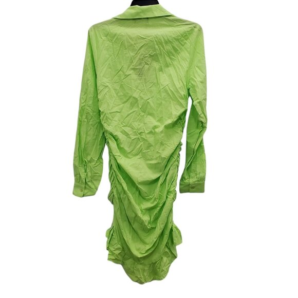 PrettyLittleThing Women's Lime Long Sleeve Ruched Frill Hem Shirtdress NWT US 8 - Picture 7 of 9